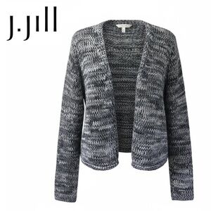 J. Jill Chunky Marled Blue Cotton Open Front Cardigan Sweater Women Size Small